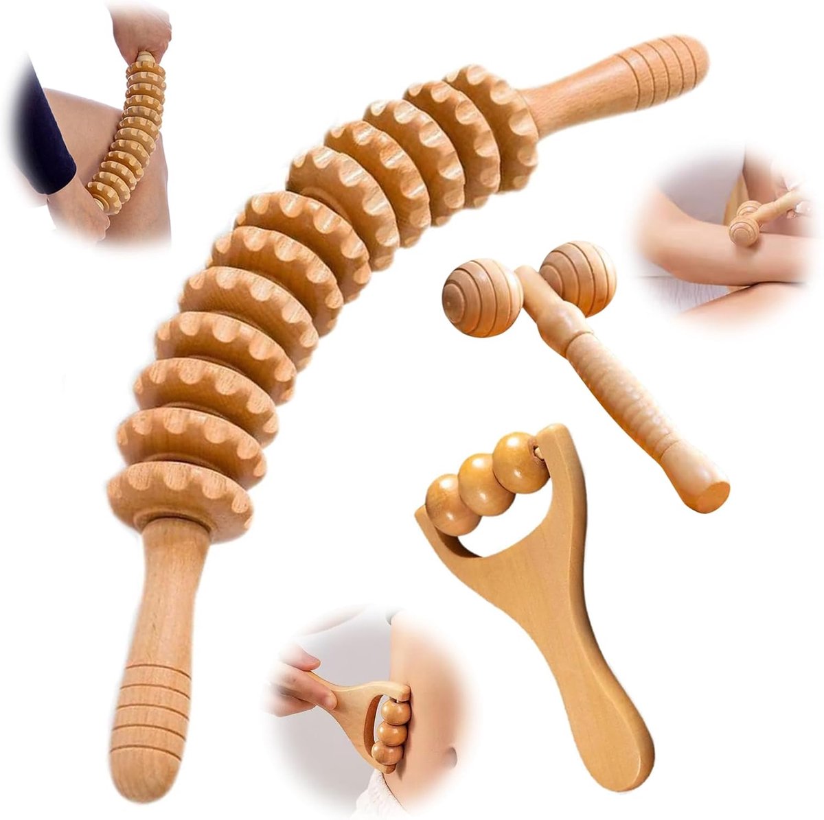 Fascia stick set 3 stuks - Beukenhout - Massage rollers - Verlicht vermoeidheid - ShopVlot