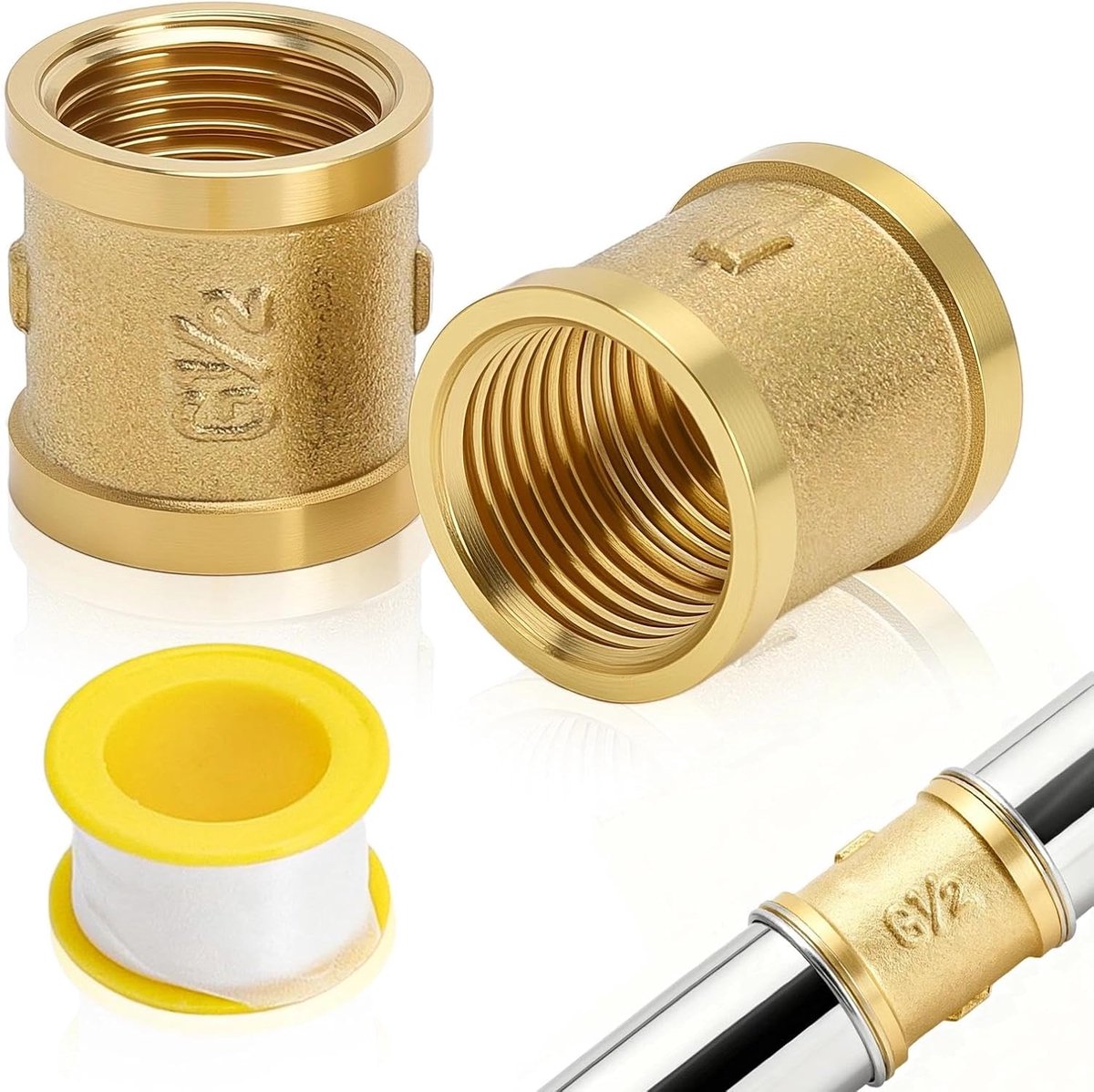 Brass adapter 1/2 inch - dubbele draad - met afdichtingstape - ideaal voor waterleidingverbinding - ShopVlot