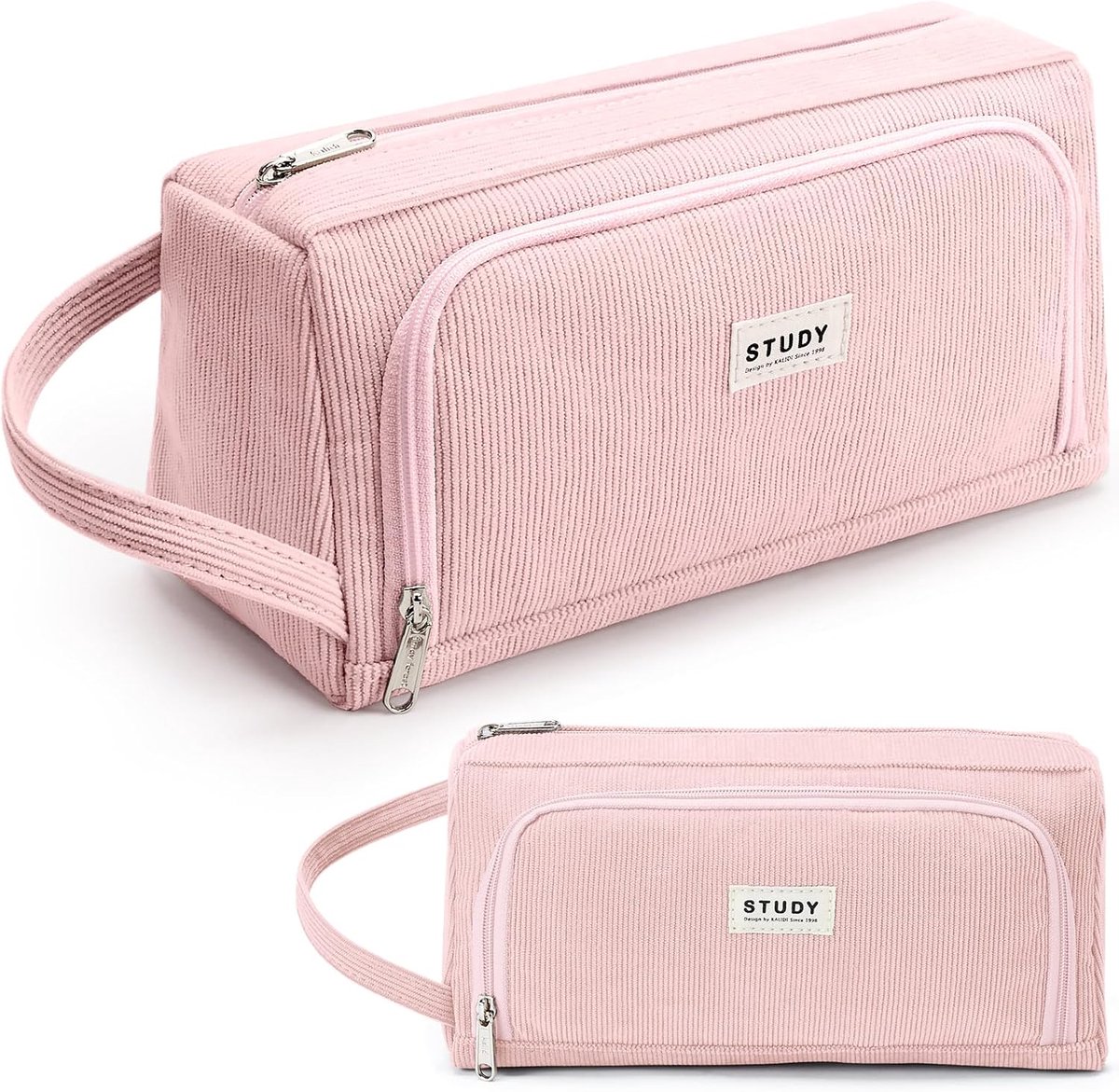 Pencilcase Large - Waterdicht - Corduroy Roze - Ruime opbergruimte voor schoolspullen - ShopVlot