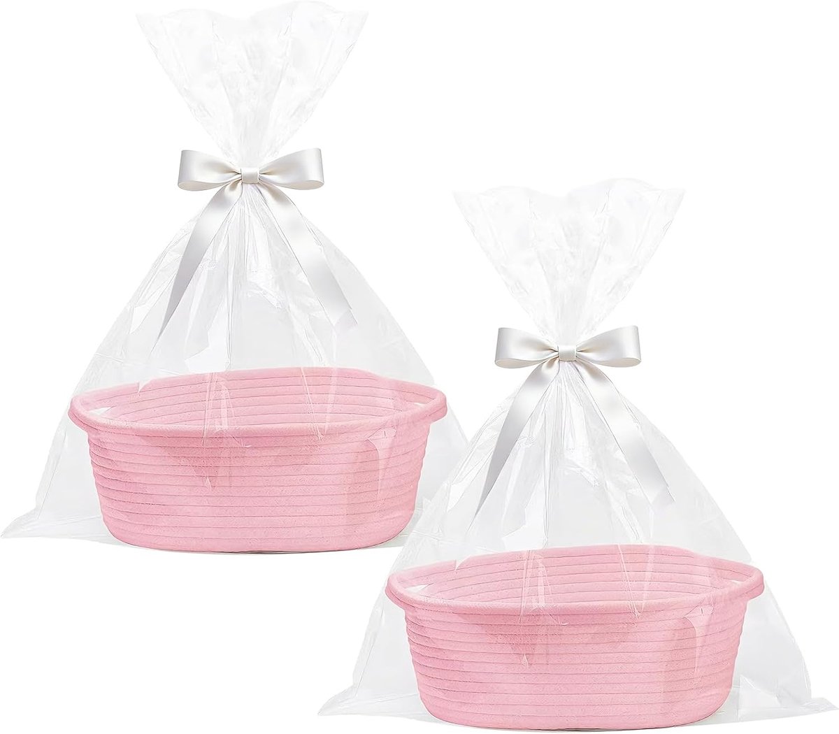 Lege geschenkmand 30x20x12 cm - roze - met cadeauzakjes en linten - ideaal voor doe-het-zelf geschenken - ShopVlot