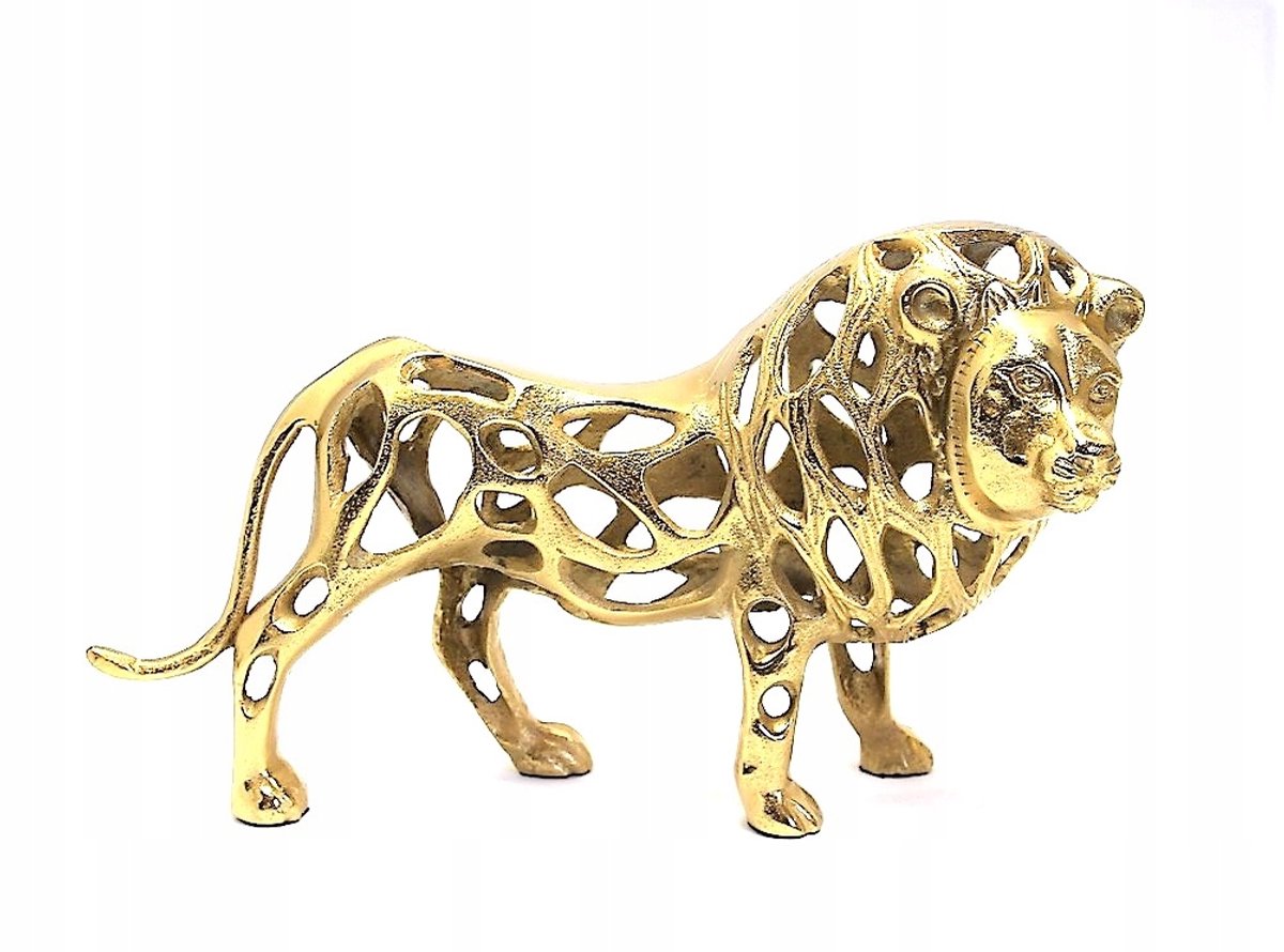 Gouden Metalen Leeuwenbeeld - 21,5x36x13 cm