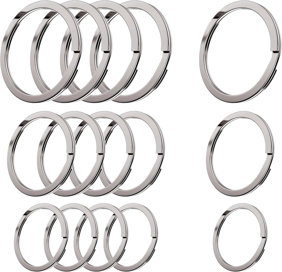 Sleutelhangers set 5 x 30mm, 5 x 25mm, 5 x 20mm - gehard staal - robuust en duurzaam - ideaal voor sleutelorganisaties - ShopVlot