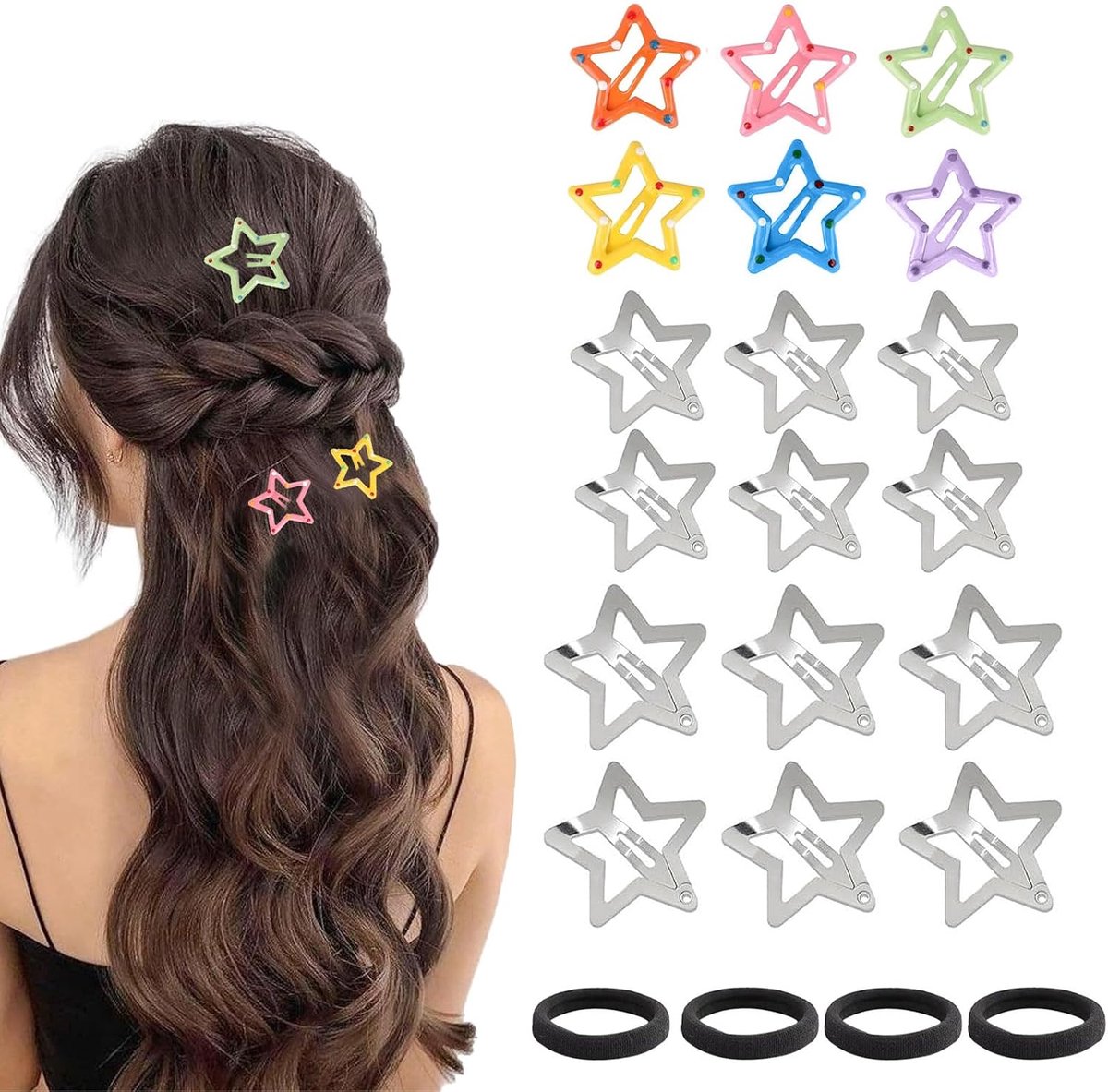Haarspelden sterren set - 18-delig - Zilver en kleurrijk - Perfecte haaraccessoires voor meisjes - ShopVlot