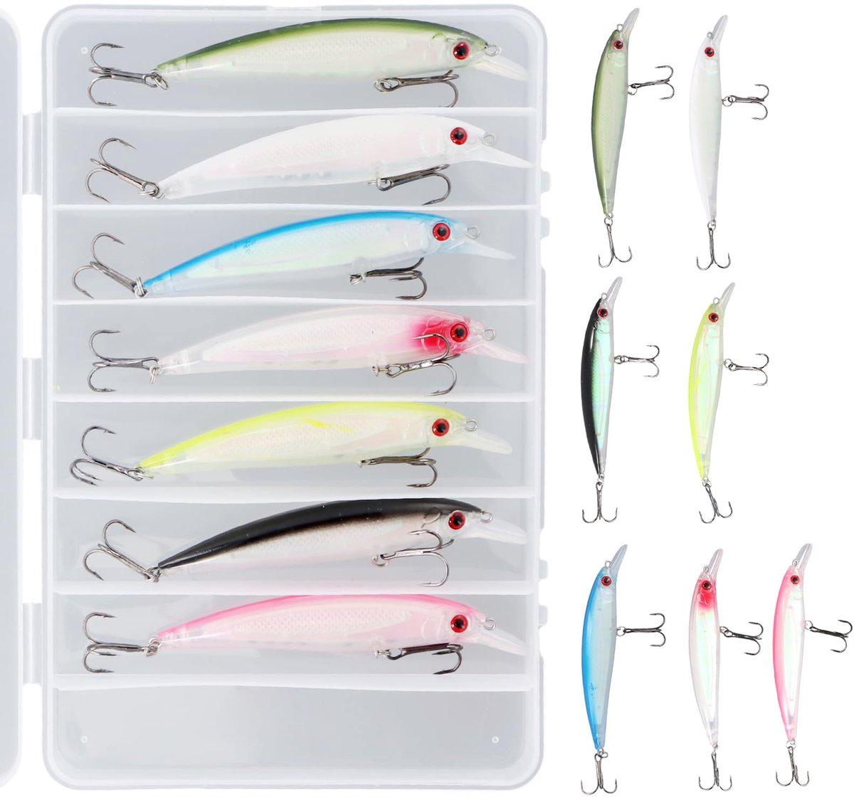 Visaas spinning 7 stuks - 3D kunstmatige minnow - realistische uitstraling - ideaal voor zoet en zout water - ShopVlot