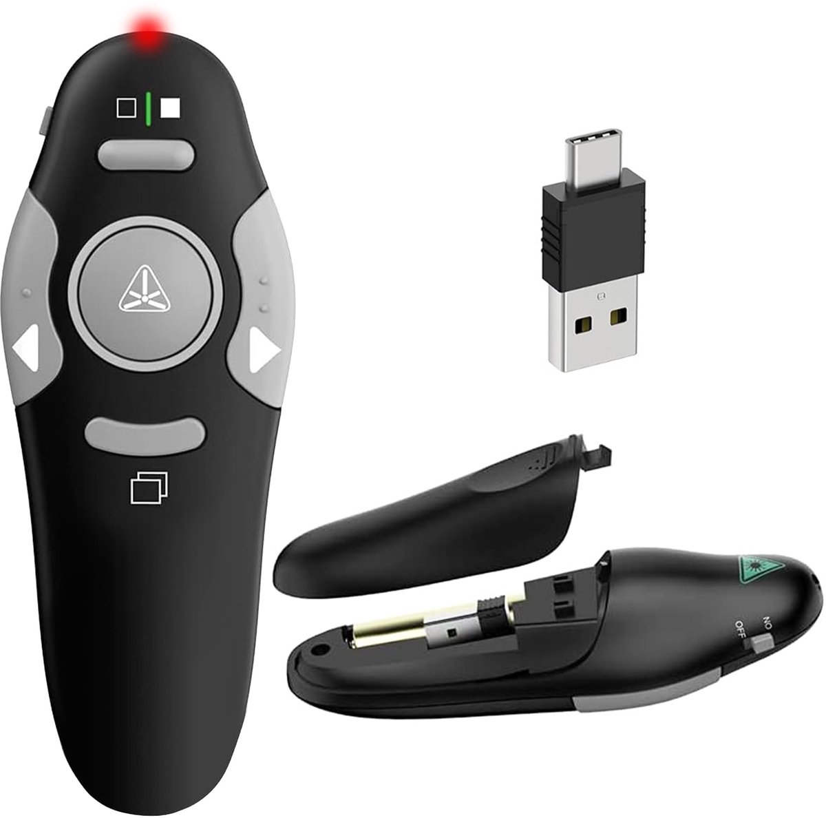 Draadloze presenter 2,4 GHz - USB-A-ontvanger met USB-C-adapter - rode laserpointer - ideaal voor presentaties - ShopVlot