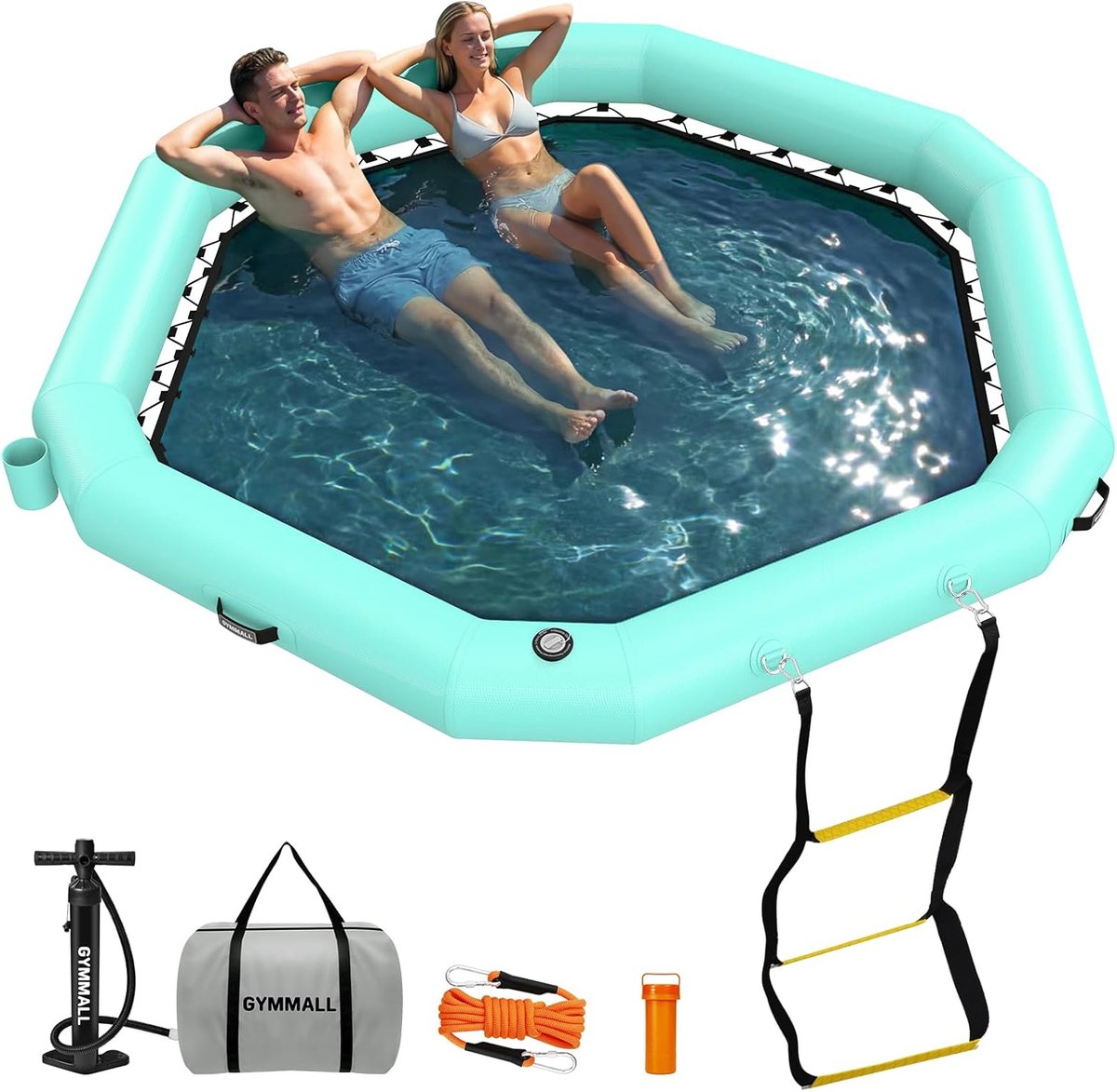 Opblaasbaar drijvend platform - hexagonaal 2.4 m - met ladder - ideaal voor ontspanning op het water - ShopVlot