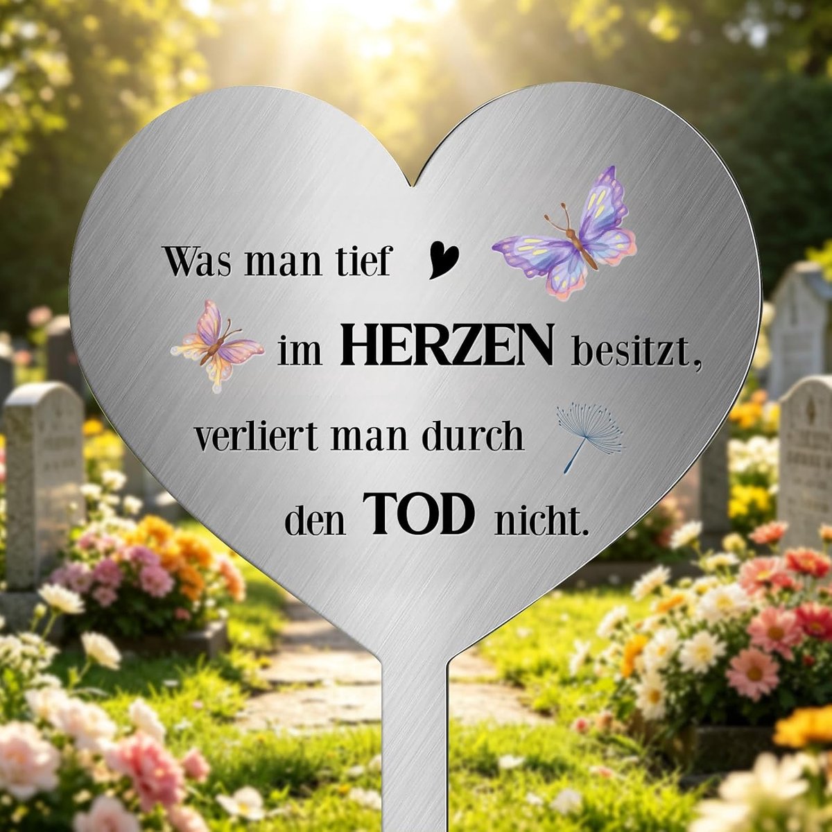Grafsteker weerbestendig - roestvrij staal - hart paardenbloem - duurzame grafdecoratie - ShopVlot