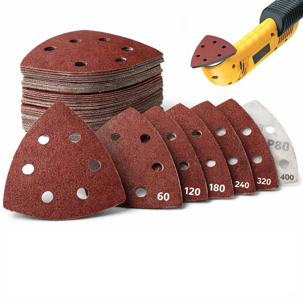 Schuurpapier set 60 stuks - Driehoekige schuurpads - Diverse korrelgroottes 60-400 - Ideaal voor houtbewerking - ShopVlot