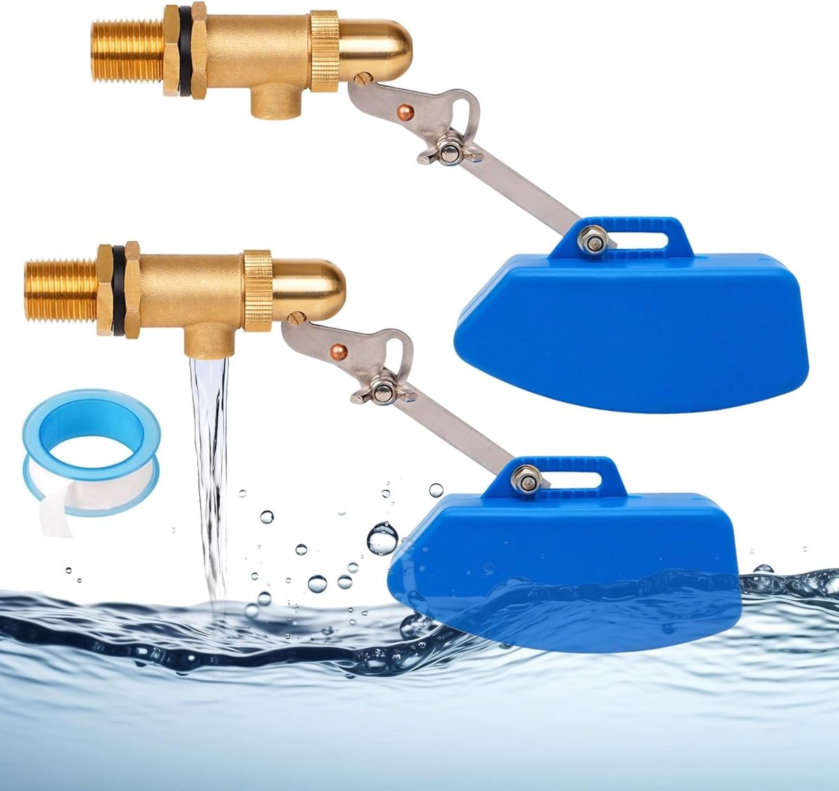 Floatklep 1/2 Inch - Messing met Blauwe Plastic Drijfarm - Waterniveau Regulator - ShopVlot