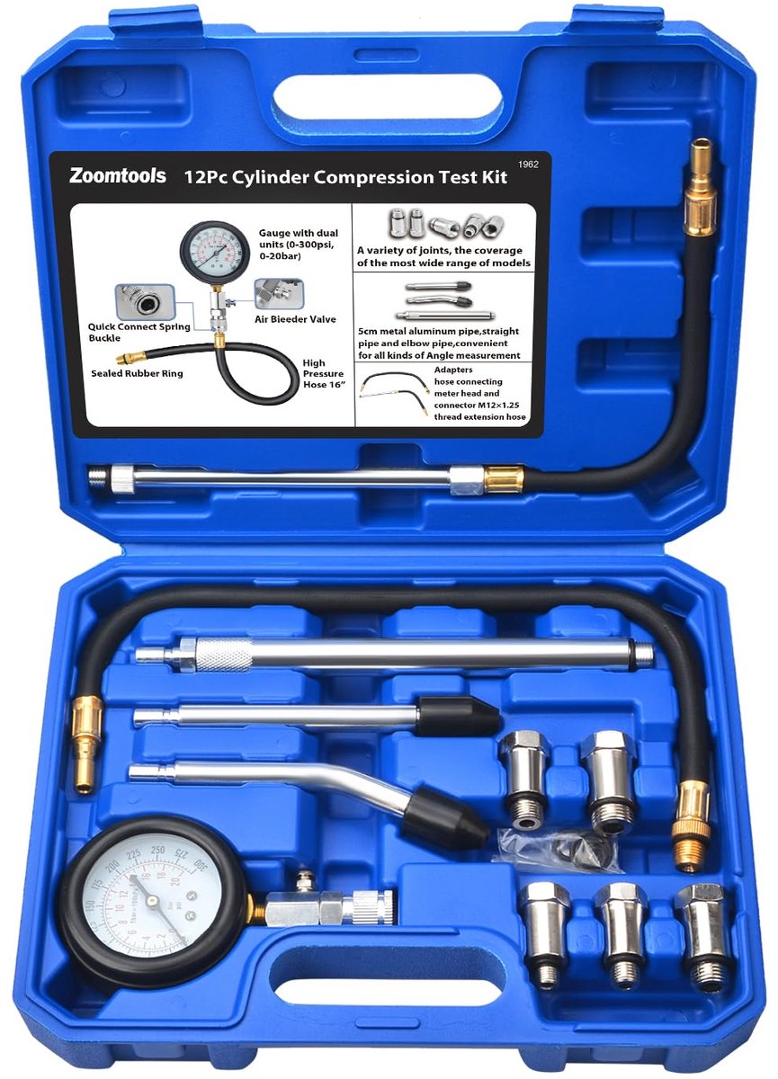Professionele gereedschapsset cilindercompressie - 11-delige set - benzinedrukmeter - ShopVlot