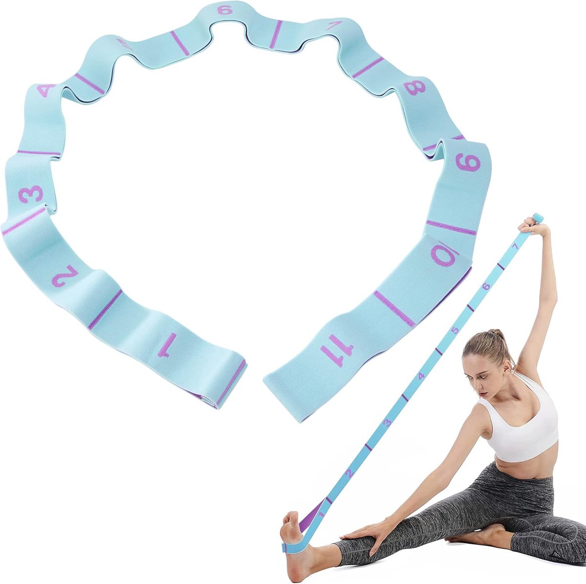 Yoga band met 11 lussen - rekbaarheid - aanpasbaar - ideaal voor Pilates en fitness - ShopVlot