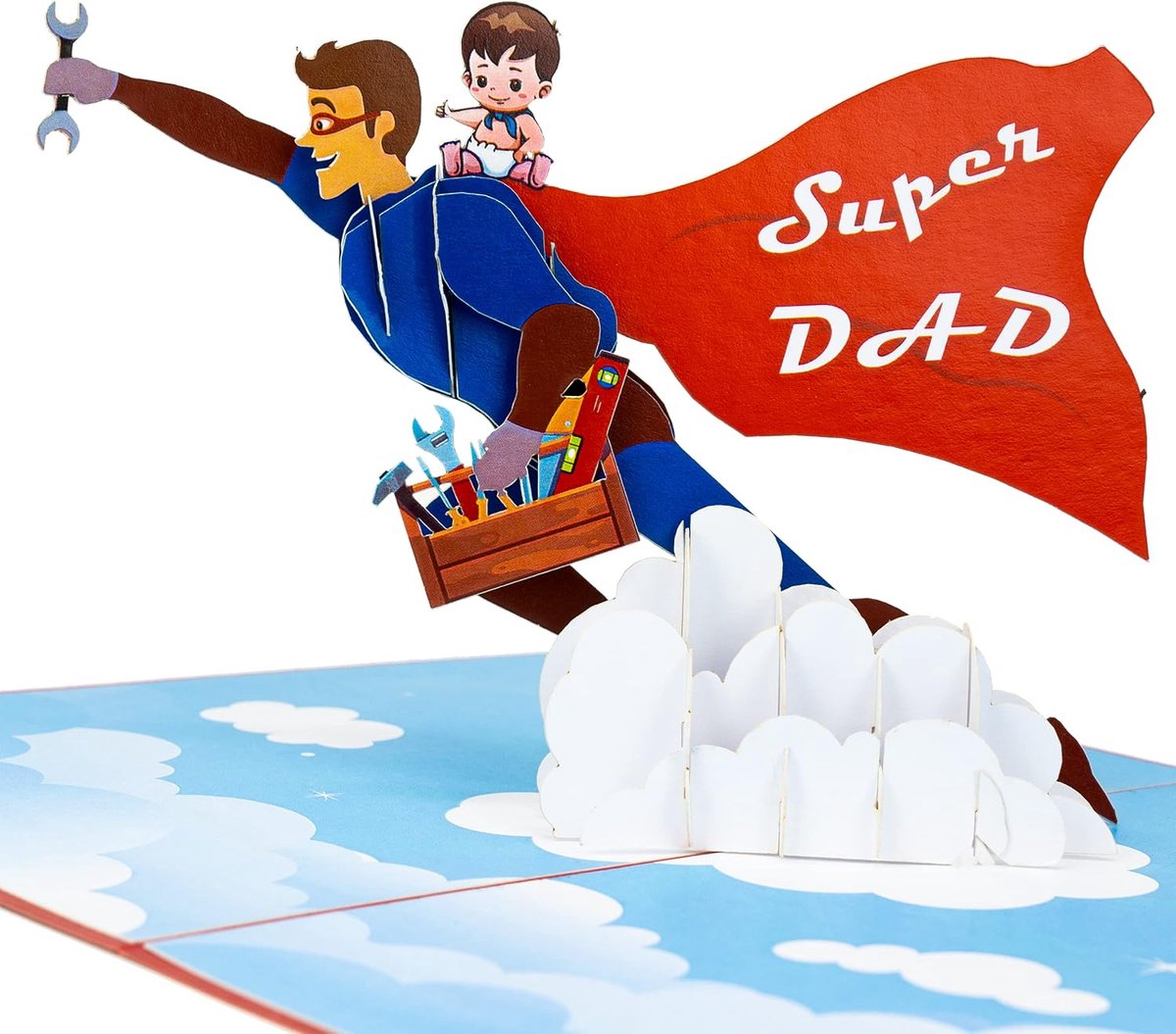 Pop-Up 3D Wenskaart - Vaderdag Kaart - Super Papa met Baby Motief - Verrassend en Uniek - ShopVlot