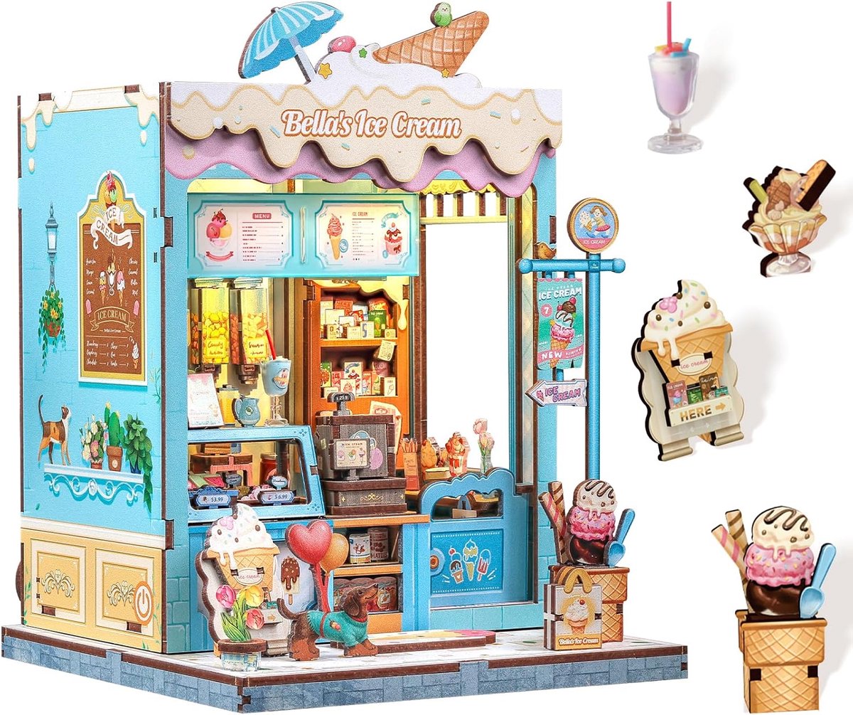 Book Nook Kit 3D Puzzel - Bella's IJsjes - Creatieve Miniatuurwereld - Perfect voor Thuis en Kantoor - ShopVlot