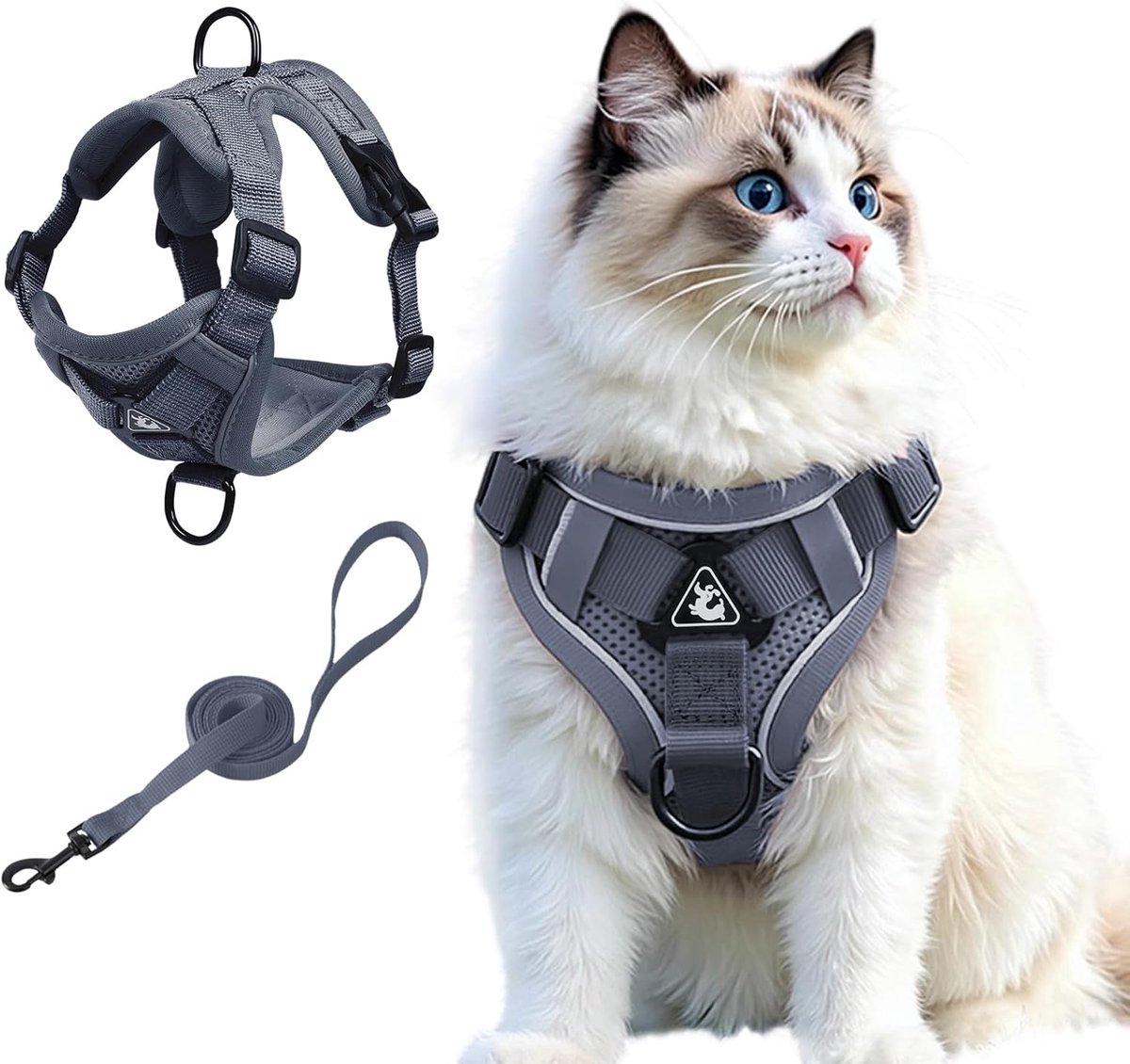 Katentuig met Leash M - Grijs - Ademend Mesh - Voor Veilig Wandelen - ShopVlot