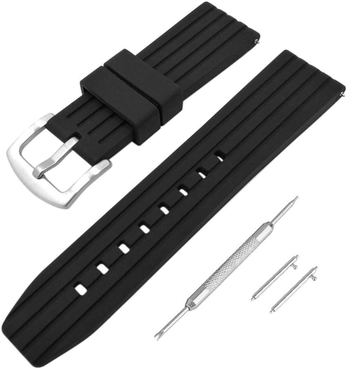 Siliconen Horlogeband 20 mm 22 mm 24 mm - Zwart Blauw - Rechte Gesp - Snelle Vervanging voor Sport - ShopVlot