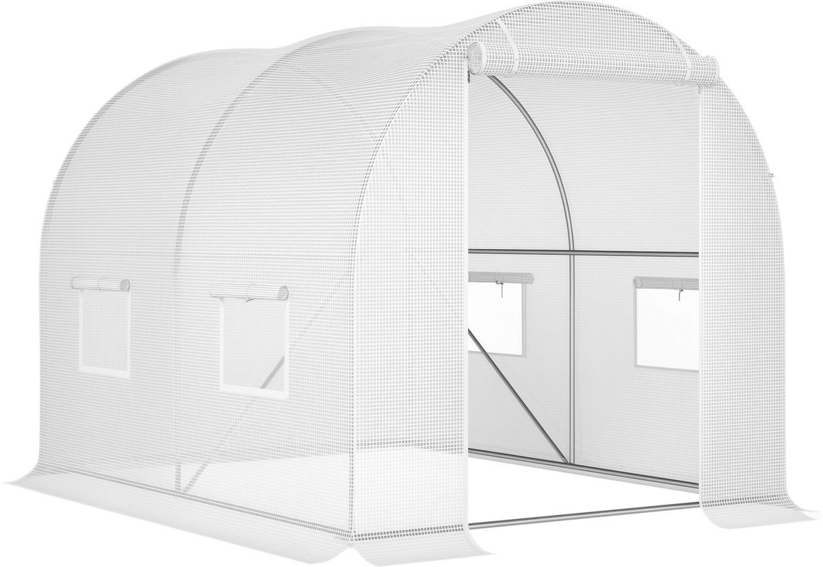 Tuinkas - tunnel - 6 m² - 3 l x 2 b x 1,9 h - deur - wit - Versterkt verzinkt staal - Ø 2,4 cm - ramen - polyethyleen met hoge dichtheid