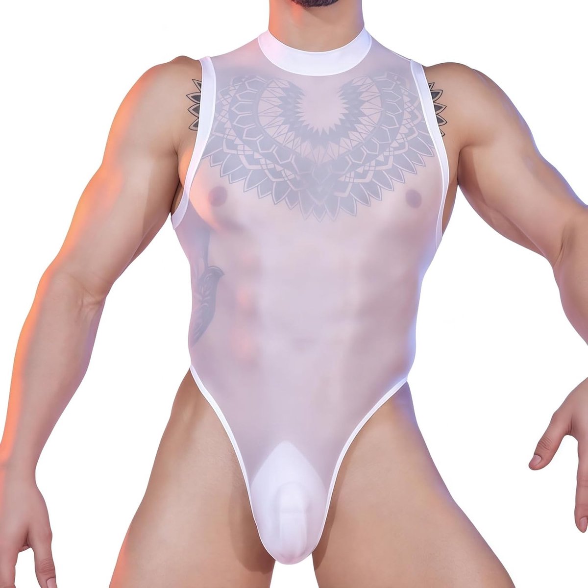Bodysuit voor heren - mouwloos - glanzend mesh - perfect voor koppelsavonden - ShopVlot