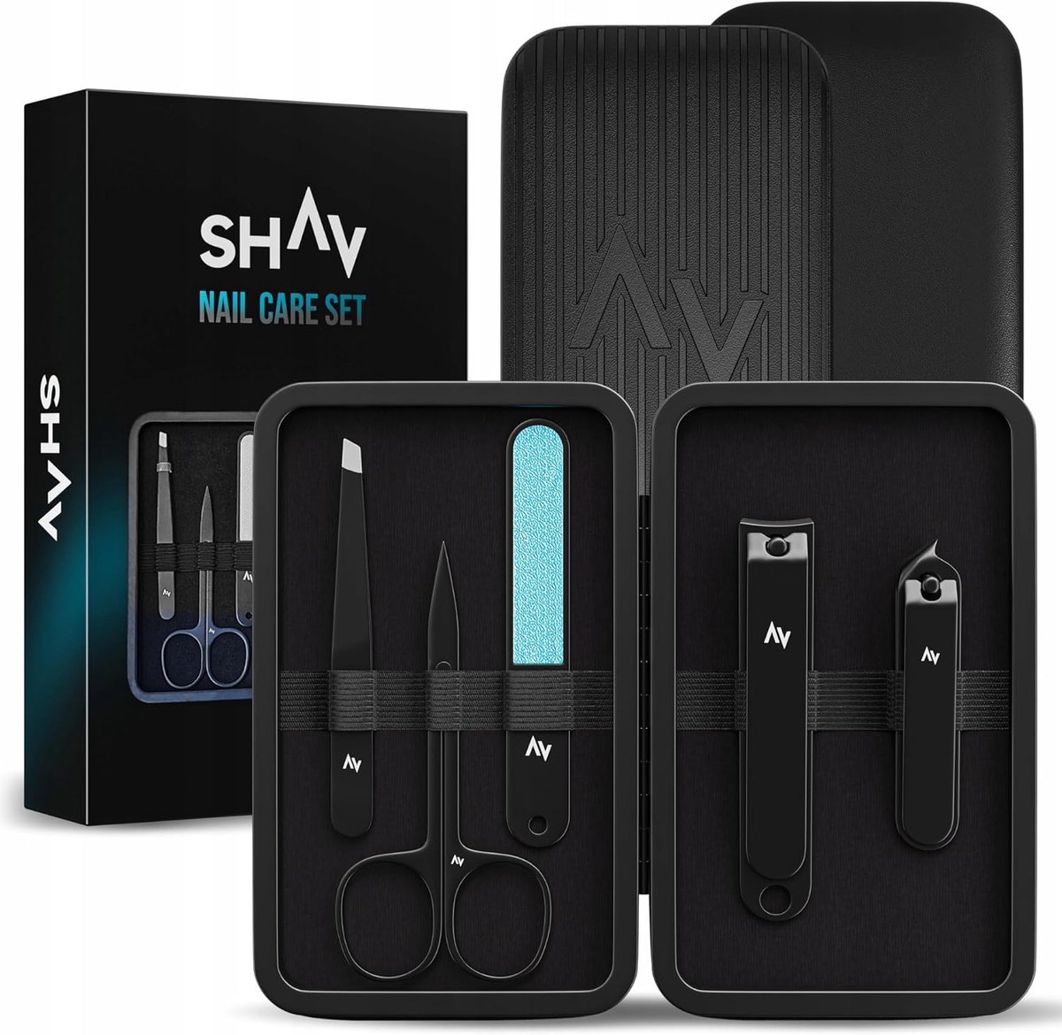 Thijox - 5-delige Manicureset voor Mannen, Roestvrij Staal Nagelverzorgingsset met Etui, Schaar, Nagelknipper, Vijl, Pincet en Pedicure - Compact voor