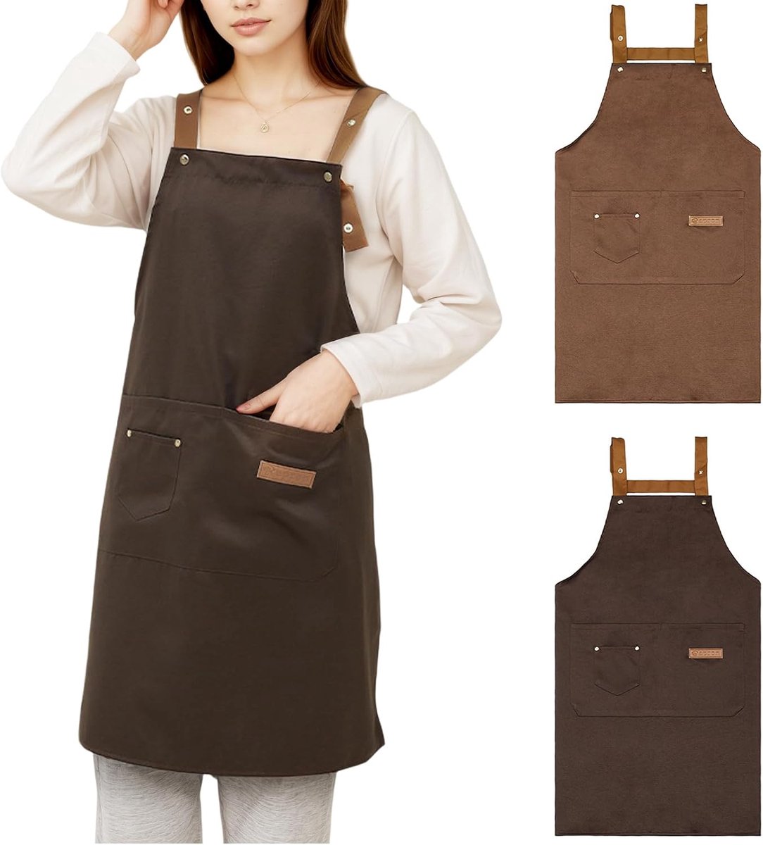 Keuken Schort 2 Stuks - Canvas Werk Schort - Verstelbaar met 3 Vakken - Ideaal voor Koken - ShopVlot