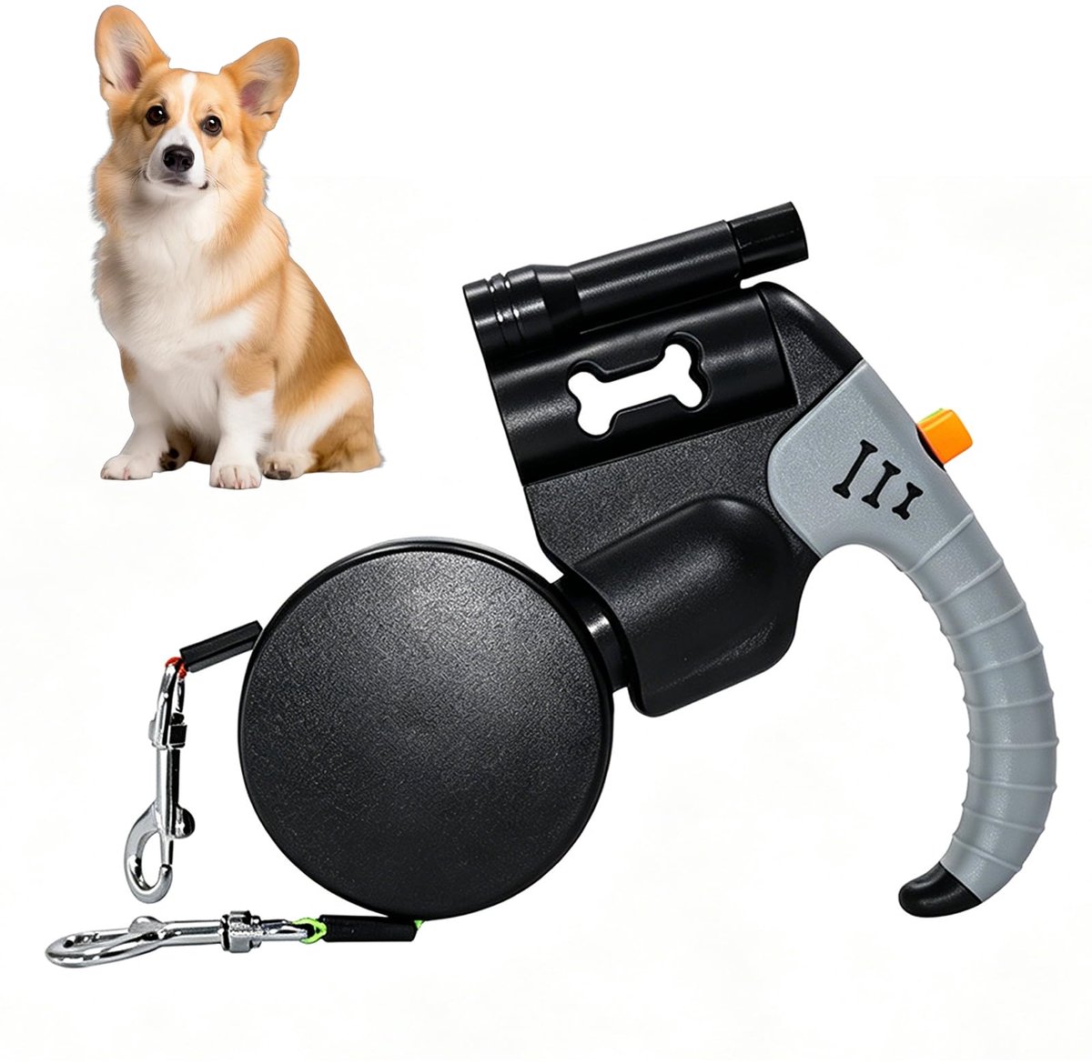 Hondenriem intrekbaar 3 m - dubbele riem - met licht - voor 2 honden - ShopVlot