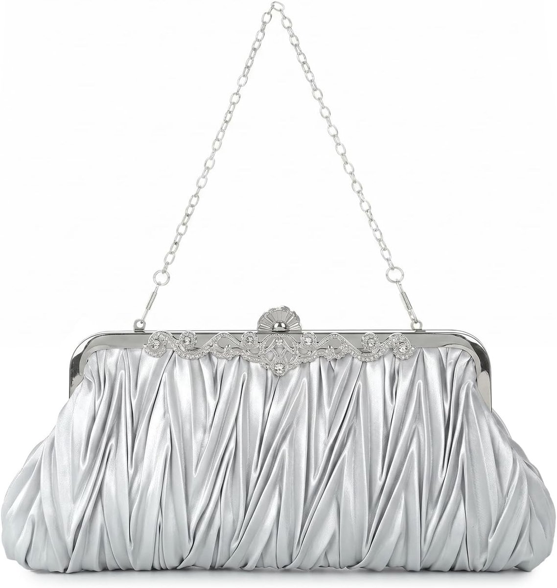 Dames clutch - geplooid satijn - met strass - elegante avondtas voor de bruid - ShopVlot