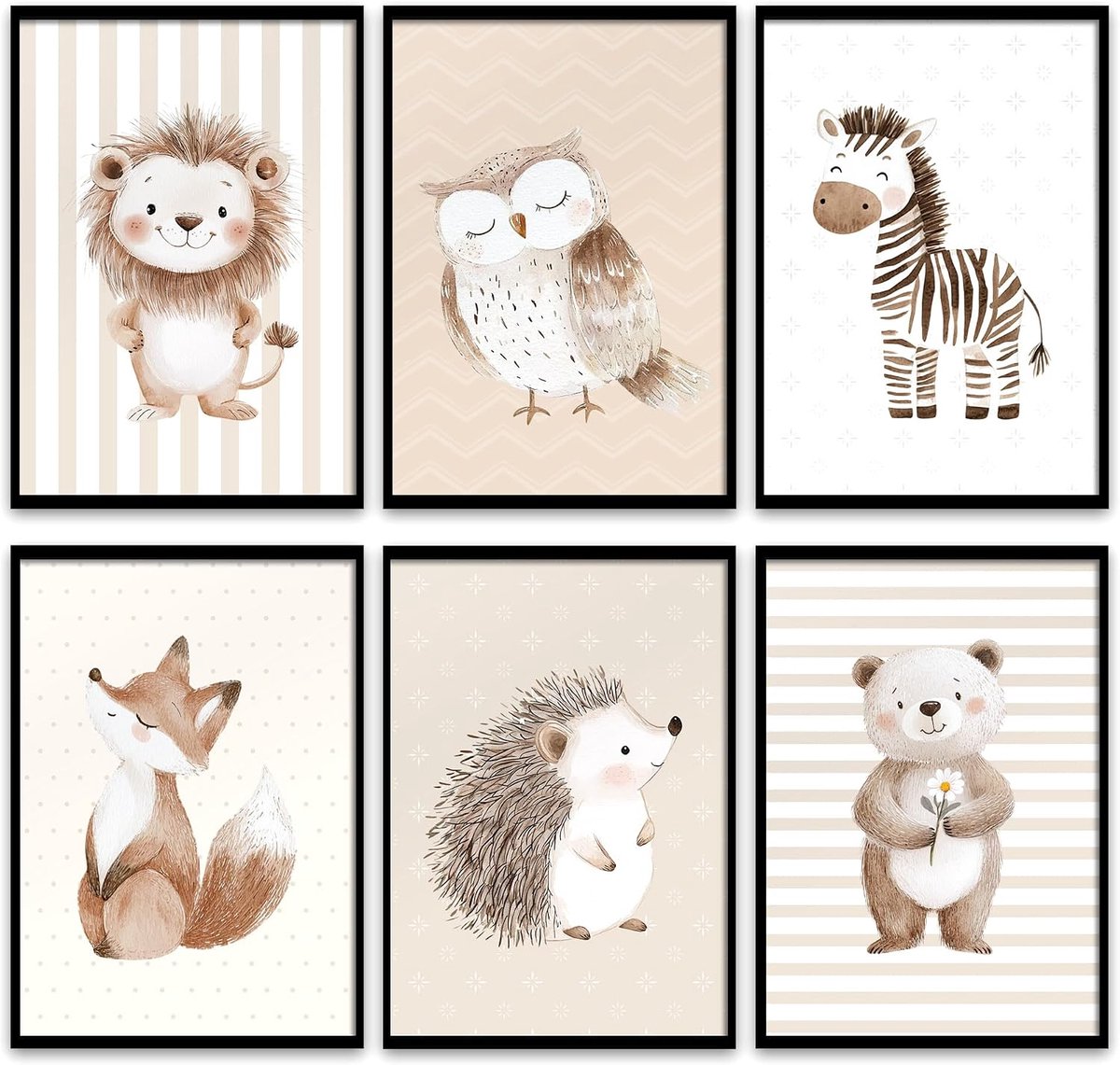 Posters voor kinderkamer set van 6 - A4 formaat - kleurrijke afbeeldingen - perfect voor babykamer decoratie - ShopVlot