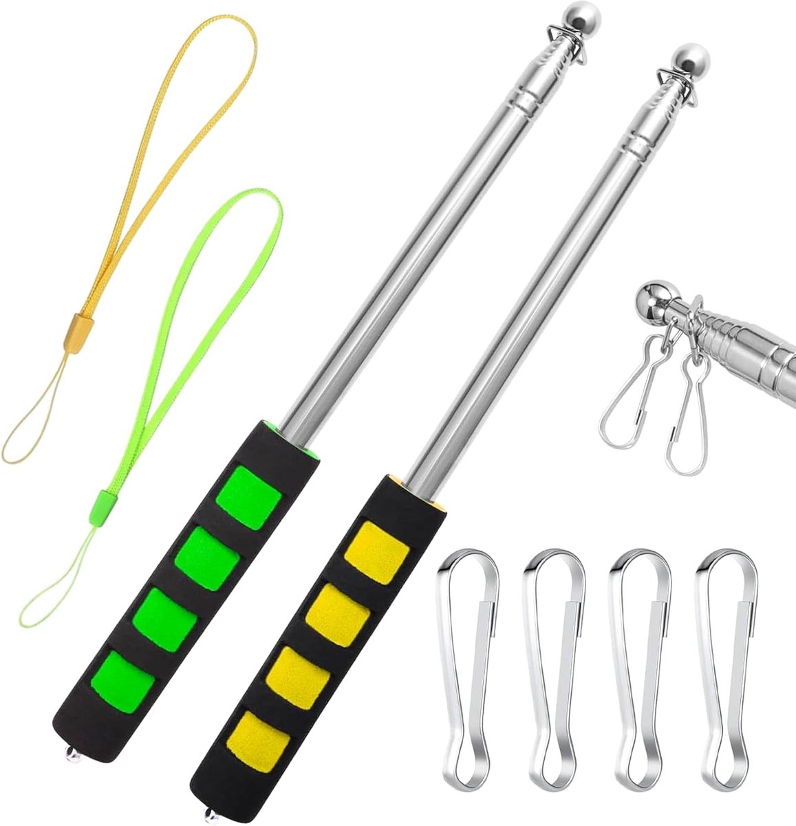 Telescopische vlaggenmast set 2 stuks - roestvrij staal - uitbreidbaar - ideaal voor camping - ShopVlot