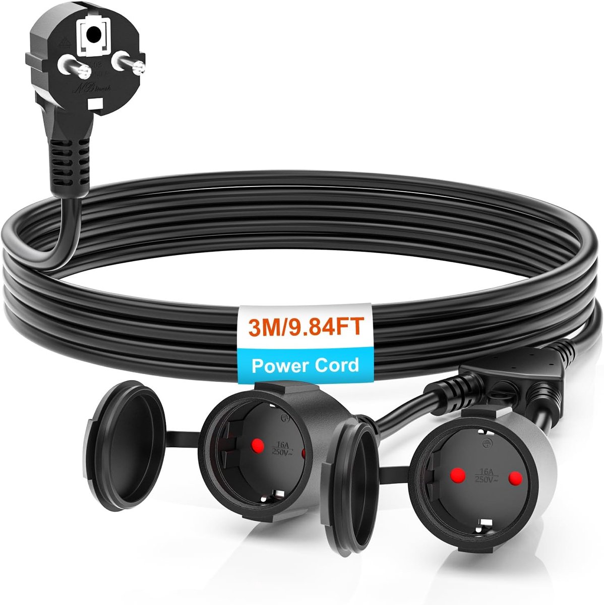 Schuko verlengkabel 2 sockets - IP44 waterdicht - 3 m voor buitengebruik - ideaal voor tuin en bouwplaats - ShopVlot