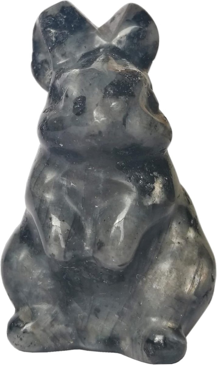 Haas figuur 3.5cm - handgecarven labradoriet - symboliseert nieuw leven - perfect voor decoratie - ShopVlot