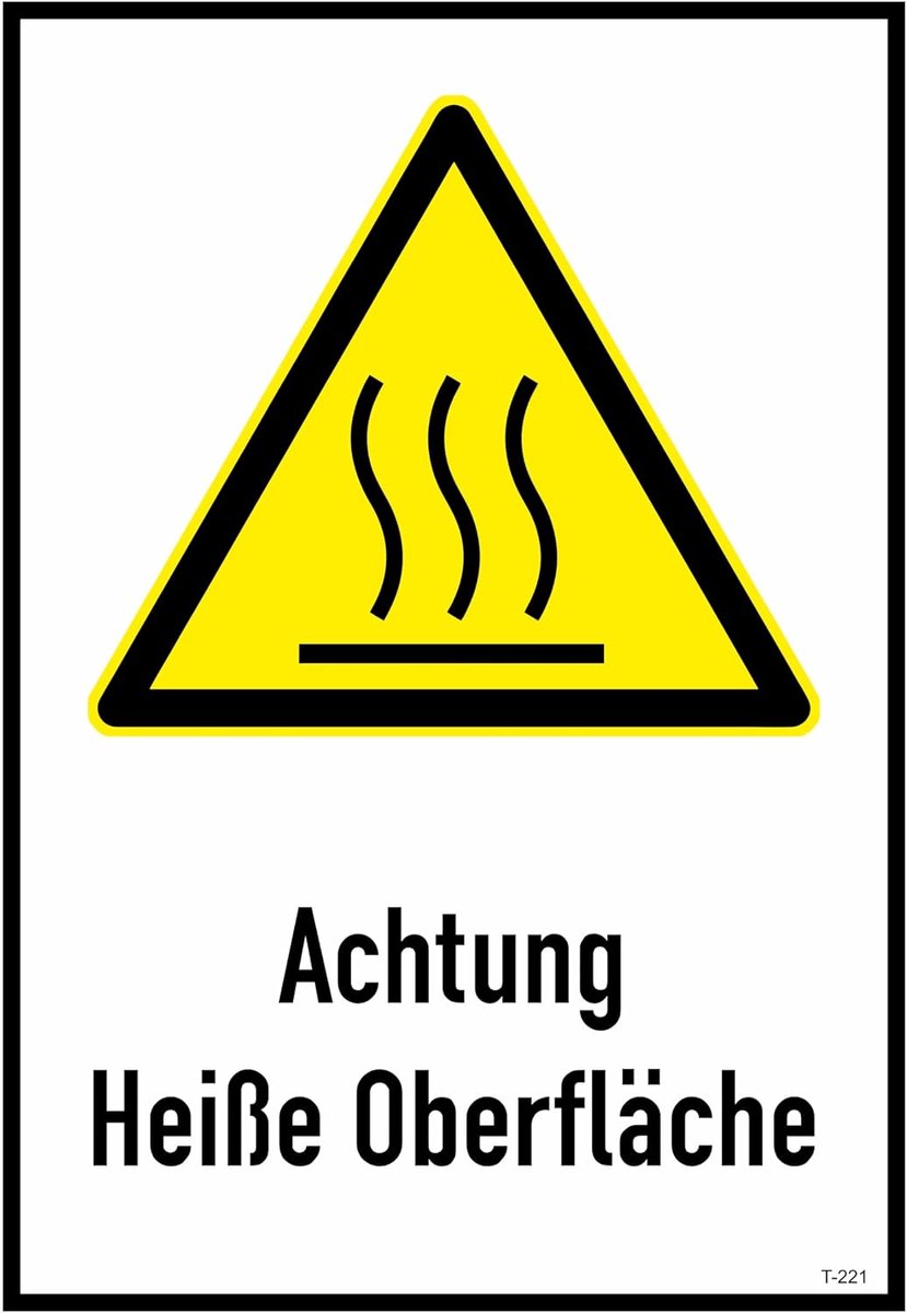 Hot surface sticker 23x16 cm - zelfklevend - glossy UV print - veiligheidswaarschuwing voor binnen en buiten - ShopVlot