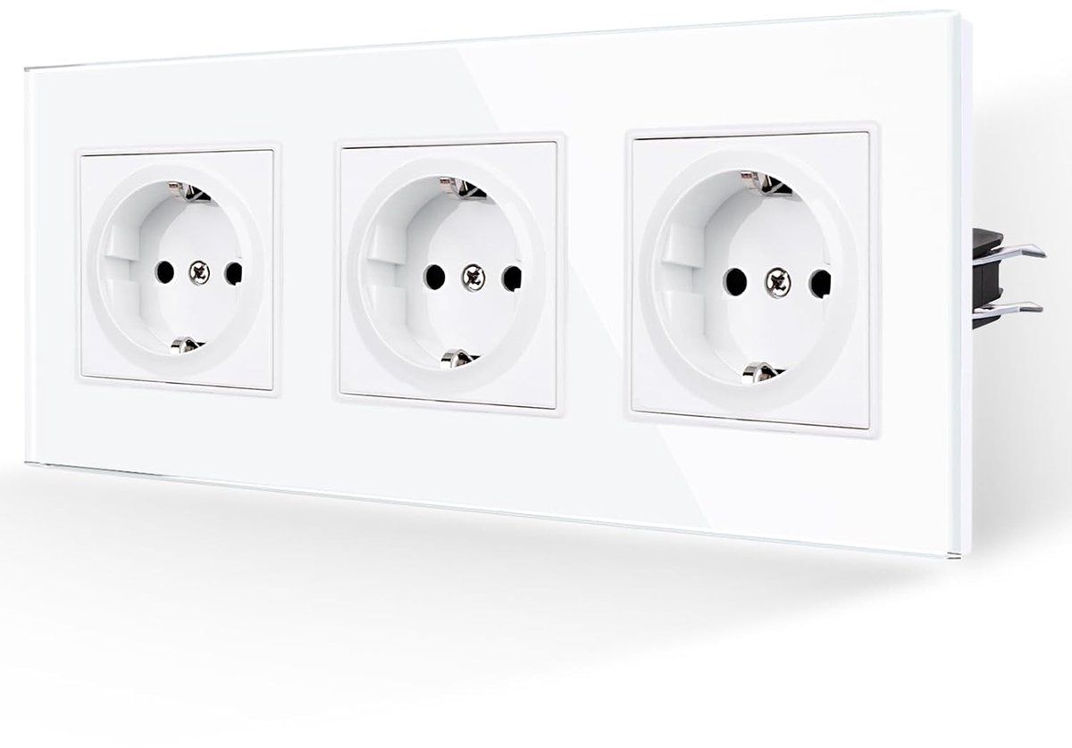 Stopcontact 3-weg 16 Amp - Geharde glas - Aardingscontact - Geschikt voor huishoudelijke apparaten - ShopVlot