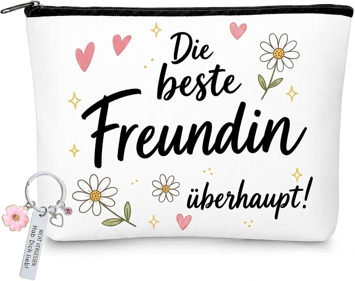 Make-uptas set 2-delig - met metalen sleutelhanger - praktische geschenken voor beste vriendin - ShopVlot