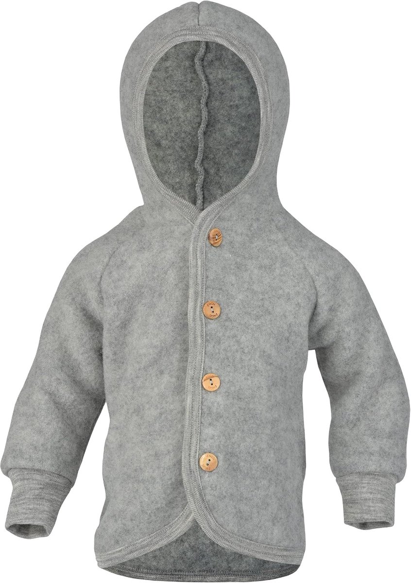 Babyjack met Kap 110/116 cm - Wol Fleece - Lichtgrijs Gemêleerd - Ideaal voor Koude Dagen - ShopVlot