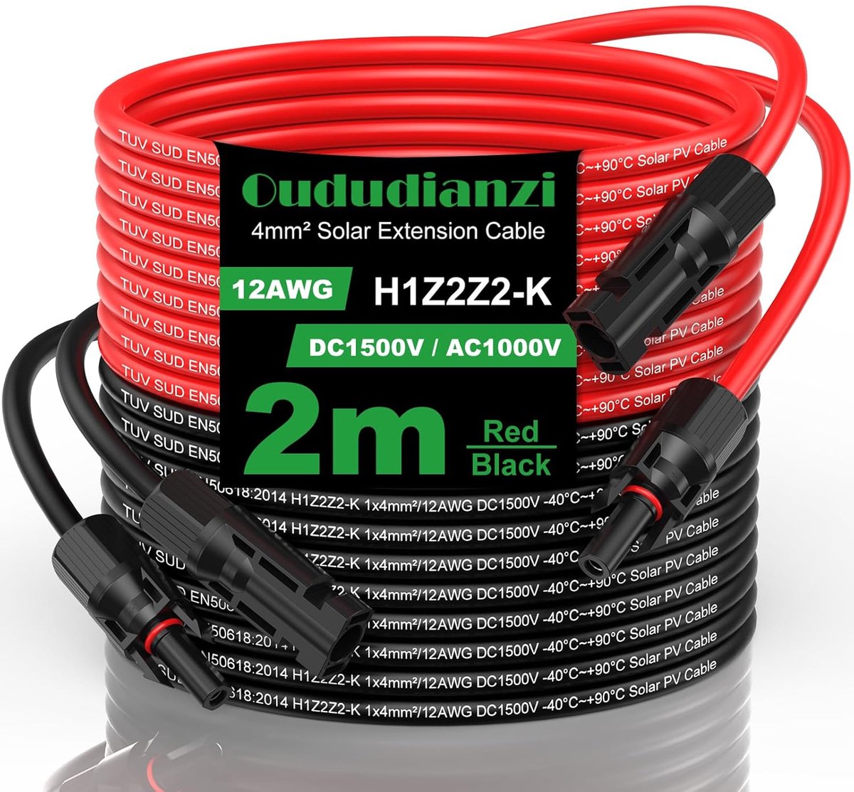 Solar kabel 6 mm² - 2m zwart + 2m rood - Flexibel en weerbestendig - Ideaal voor zonnepanelen - ShopVlot