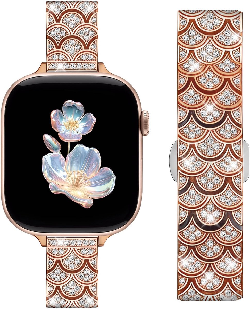 Metalen armband 46 mm 42 mm 44 mm 45 mm 49 mm - roségoud - diamant stijl - elegant voor Apple Watch - ShopVlot