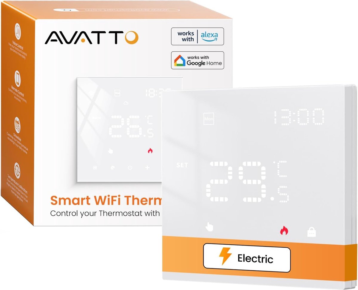 Thermostaat voor elektrische vloerverwarming - Slimme WiFi - Programmeerbaar - Met spraakbesturing en app-besturing - ShopVlot