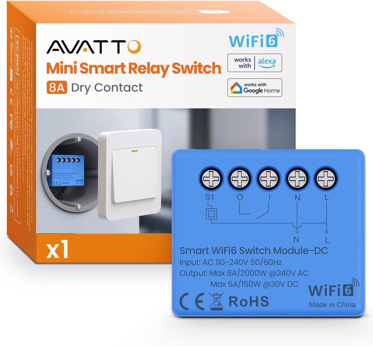 Mini WiFi 6 smart relaisschakelaar - 1 kanaal - potentiaalvrij contact - bediening van apparaten overal - ShopVlot