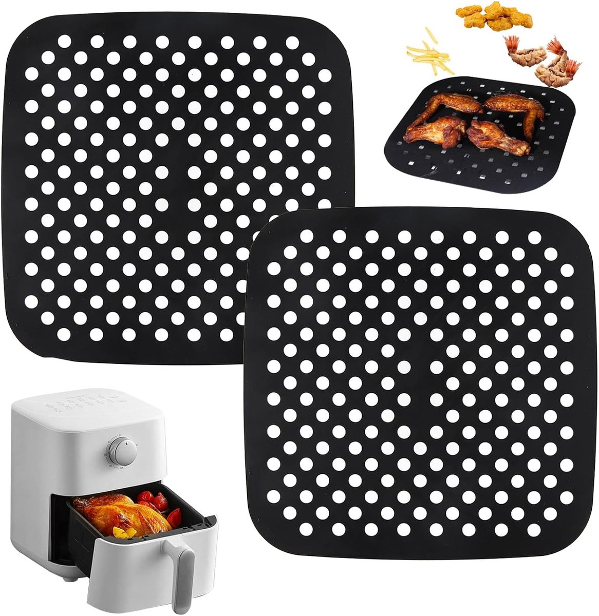 Silicone mat 2-pack - zwart - herbruikbaar silicone - voorkomt aanbakken - voor air fryer - ShopVlot