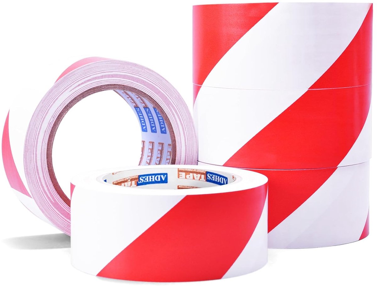 Gevaren tape voor vloer 50 mm x 16 meter - rood en wit - weerbestendig - ideaal voor veiligheidssignalering - ShopVlot
