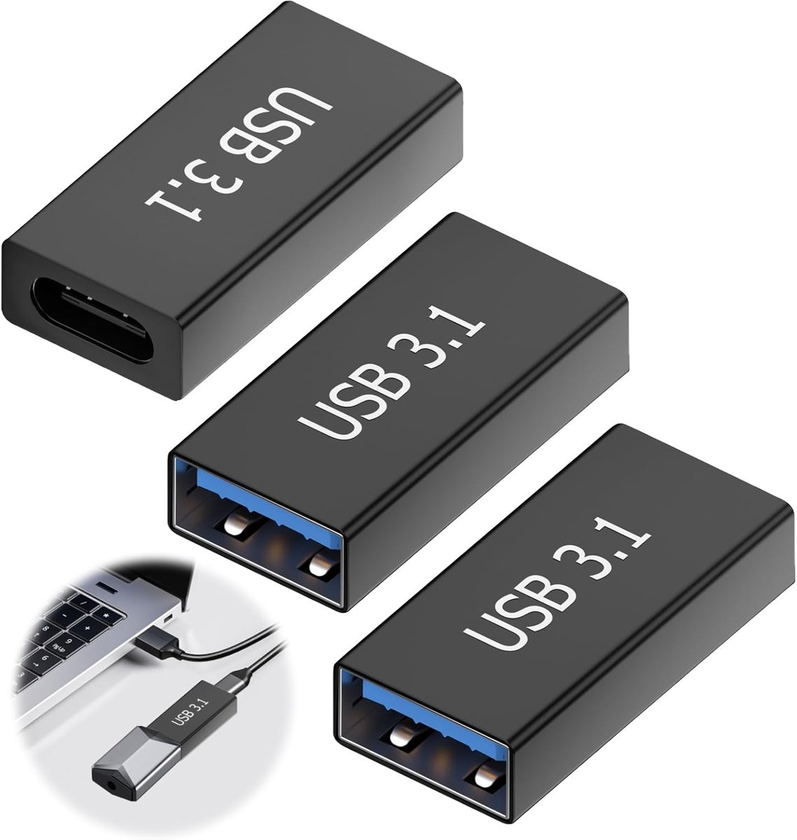 USB C naar USB adapter - 3 stuks - USB 3.1 naar USB 3.0 - snelle gegevensoverdracht tot 10Gbps - ShopVlot