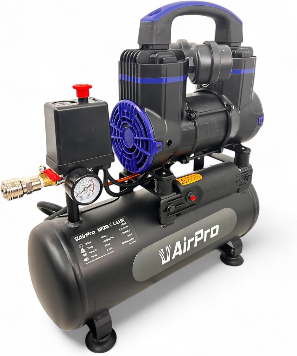 Luchtcompressor 8 liter - olievrij - 1,2 pk - stil en onderhoudsvrij - ShopVlot
