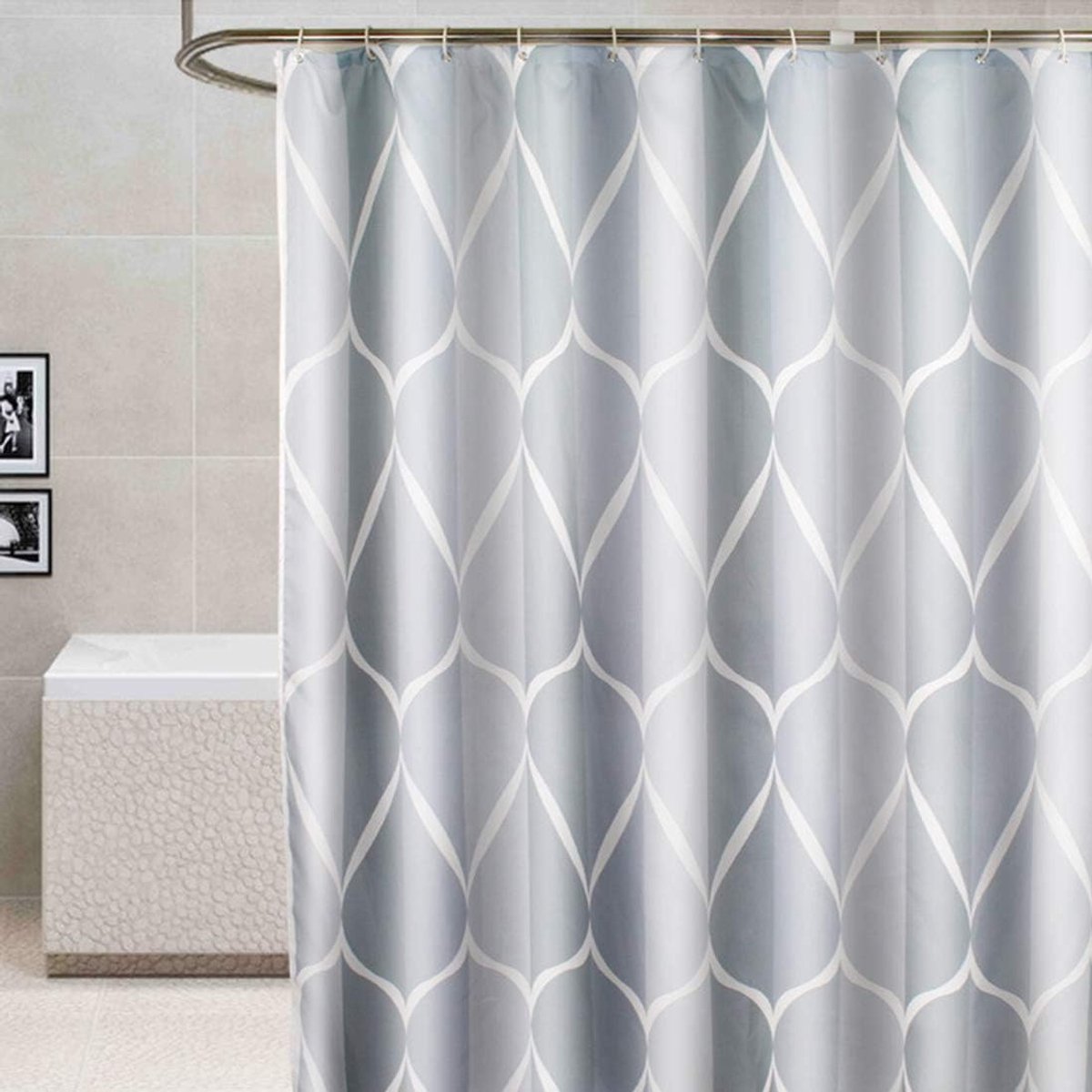 Douchegordijn 180x180cm - grijs - waterdicht en antibacterieel - eenvoudig te installeren - ShopVlot