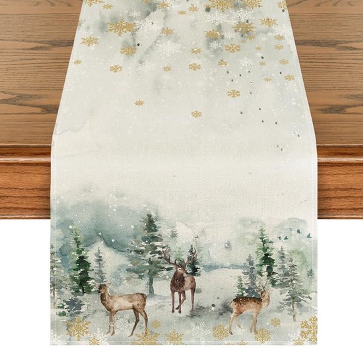 Tafelloper aquarel rendieren bomen Kerstmis winter seizoen keukentafel decoratie voor binnen vakantie feestdecoratie, 40 x 240 cm