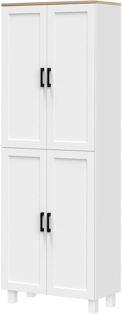 Vrijstaande keukenkast, 4-deurs opbergkast organizer met verstelbare planken, 60 x 30 x 170.5cm- wit
