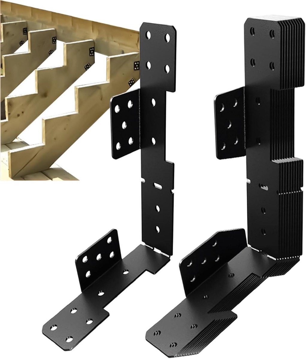 Steunbeugel Balken - Montagebeugel Verbindingstuk - Trappen Bouwen - Verstelbare Staalconstructie - 10 stuks - Zwart