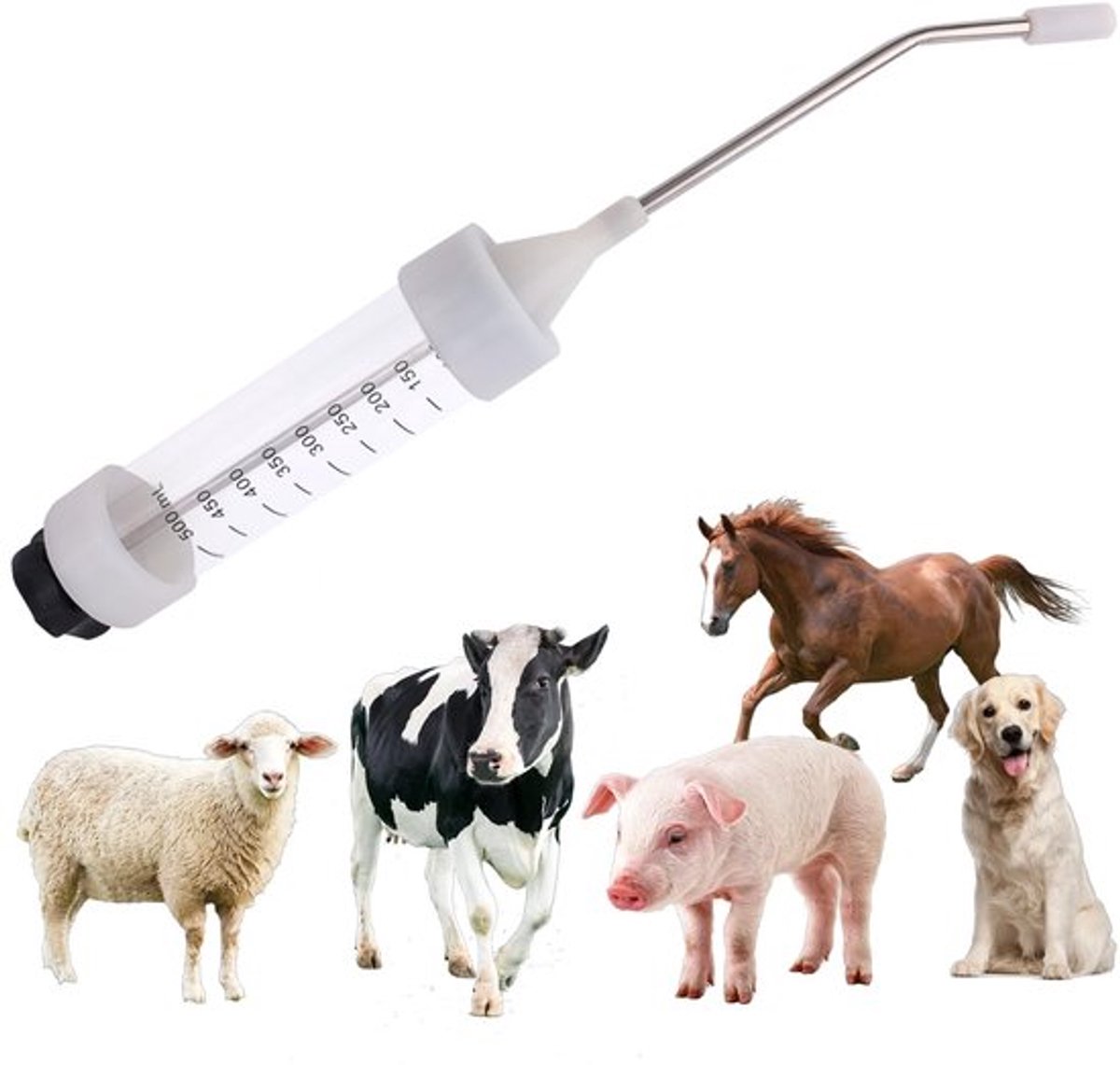 500 ml grote metalen voerpistool voor dieren, verstelbare drenchpistool voor vee, dispenser voor diergeneesmiddelen met nauwkeurige dosering voor runderen, paarden, varkens en schapen.