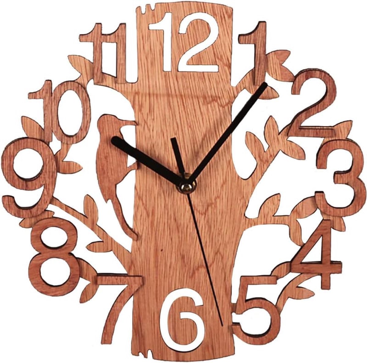 Rustieke wandklok in boerderijstijl, 23 cm groot, met houten vogelontwerp, stil zonder tikkend geluid, werkt op batterijen, decoratieve wandklok voor in huis.