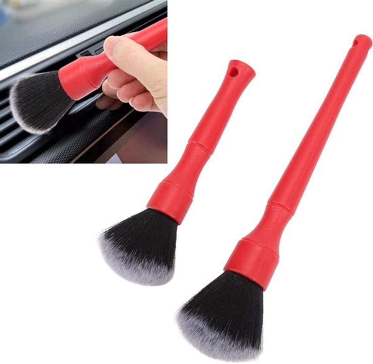 2 Stuks Soft Car Detailing Brush Set - Multifunctionele Auto-reinigingsborstels voor Auto (Rood)