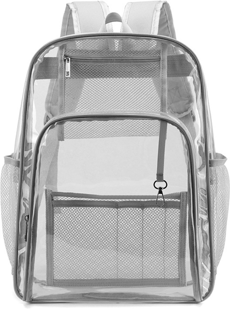 Transparante PVC-Rugzak - Versterkte Schouderbanden - Waterdichte - Doorzichtige PVC-Tas met Meerdere Vakken en Gevoerde Schouderbanden - Unisex Model voor Stadionbezoek - Reizen - Werk En Dagelijks Gebruik Buitenshuis - Grijs