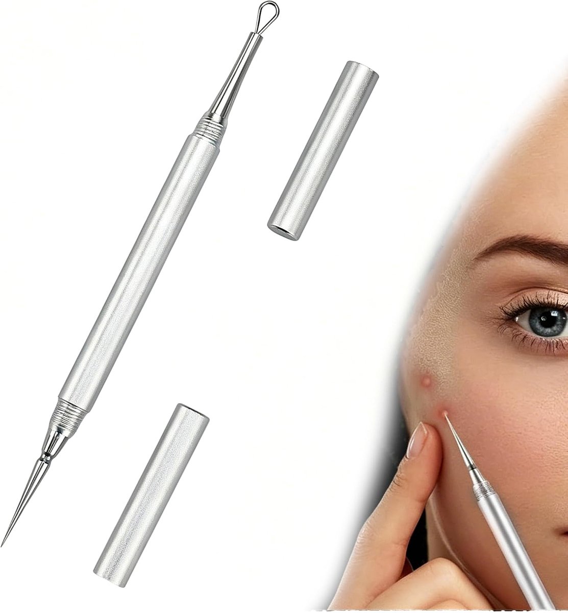 Acne-extractor 12,8 cm - roestvrijstaal - dubbele functie - effectief voor puistjes en mee-eters - ShopVlot